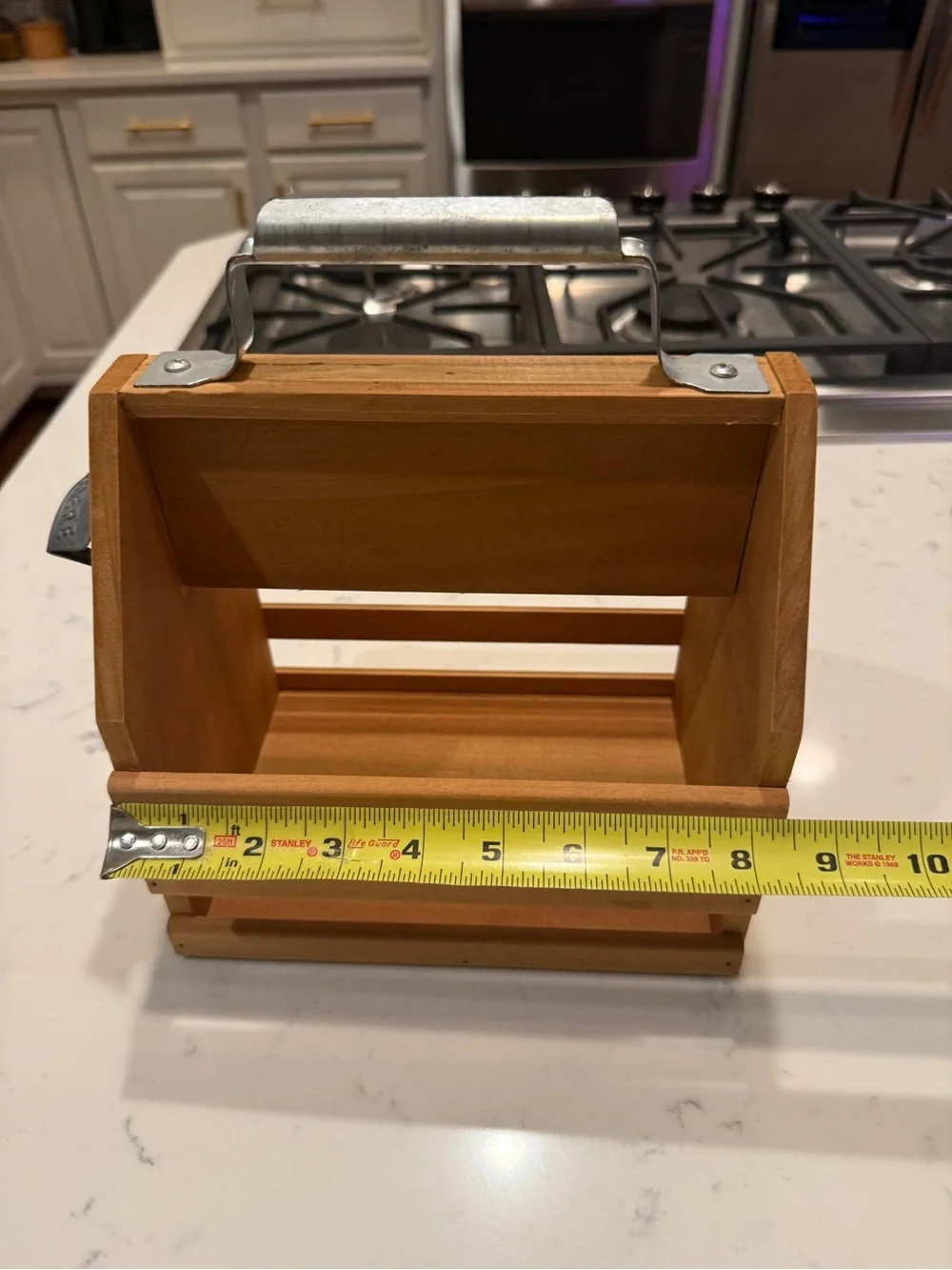 Rustic Wooden Beer Bottle Caddy Carrier w/ Metal Bottle Opener Handle